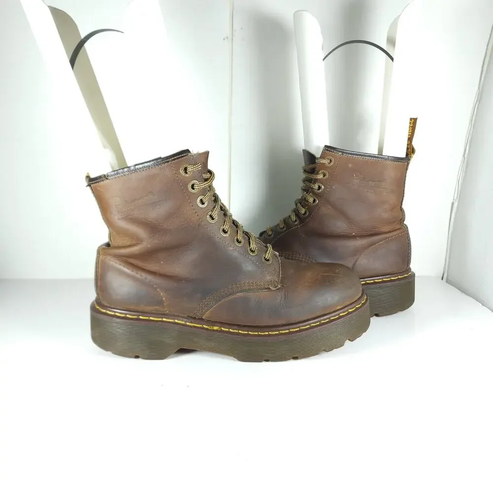 Dr.Martens Vtg 90’s RARE M11 L12 UK10 Brown Leather Chunky Heels Ankle Boots